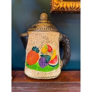Vintage Terracotta Teapot Wall Hanging: Hand-Painted‎ Fruit Kitchen Decor